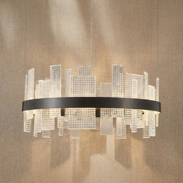 Modern Bronze Glass Pendant Light, 27.6 Inch