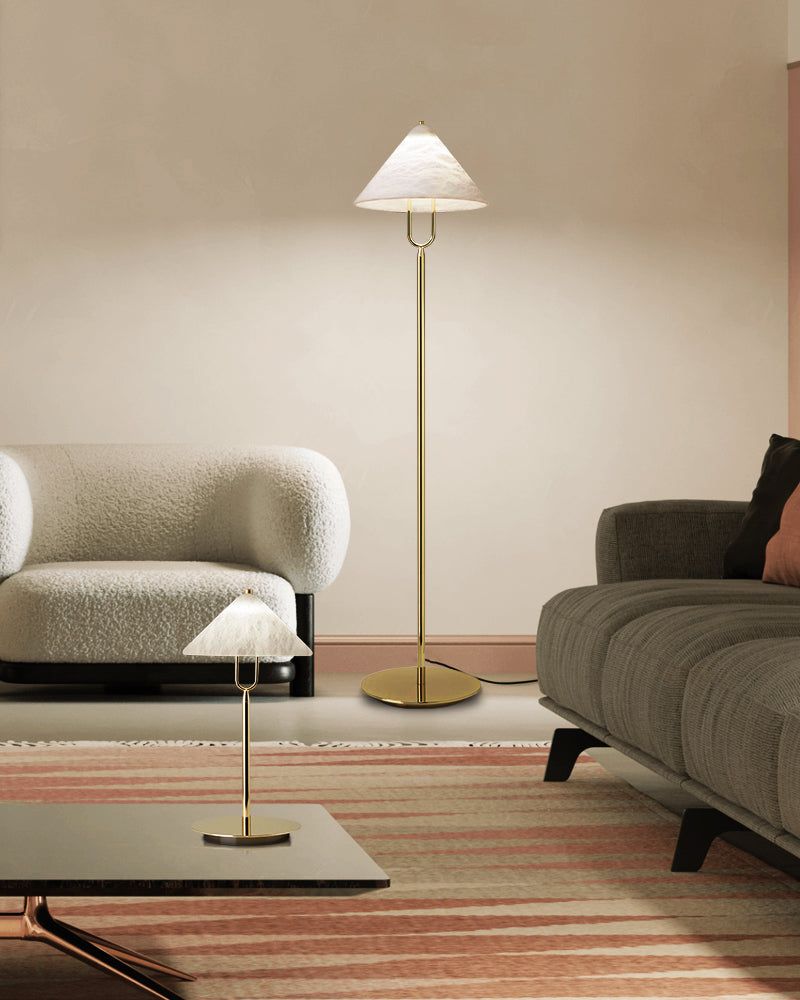 Fuji Aluminum Golden Rod LED Cone Alabaster High Floor Lamp H 55"