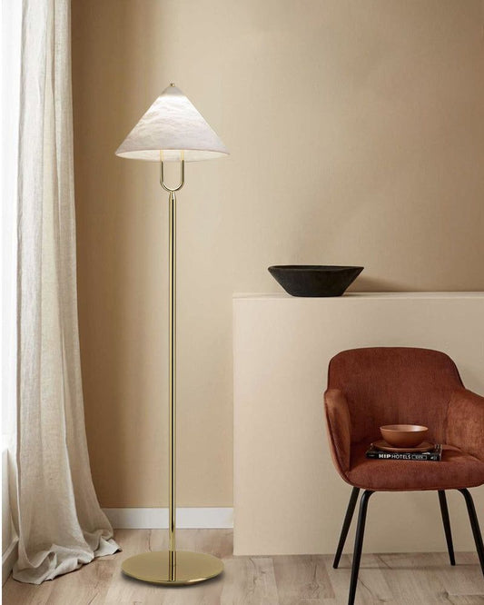 Fuji Aluminum Golden Rod LED Cone Alabaster High Floor Lamp H 55"