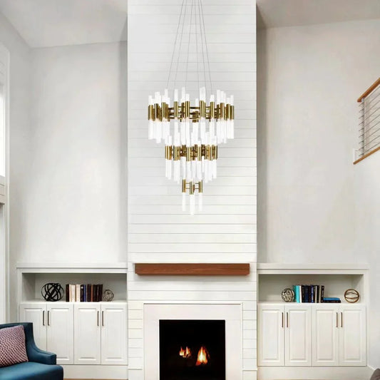 Lamer Lighting Aura Grandeur 3-Tier Round Glass Chandelier - grand American estate foyer