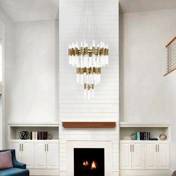 Lamer Lighting Aura Grandeur 3-Tier Round Glass Chandelier - American ballroom or formal entertaining space
