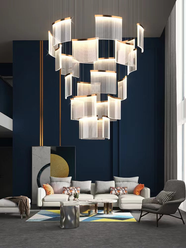 Designer Tile Spiral Chandelier for High-ceiling Foyer | Lamer Lighting (3)