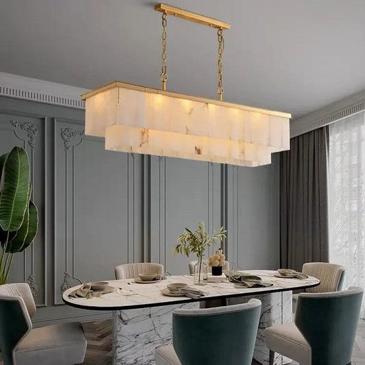 Alabaster Brass Rectangular Chandelier 41.33"L