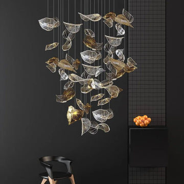 Modern Brushed Gold Aluminum Chandelier, 32"