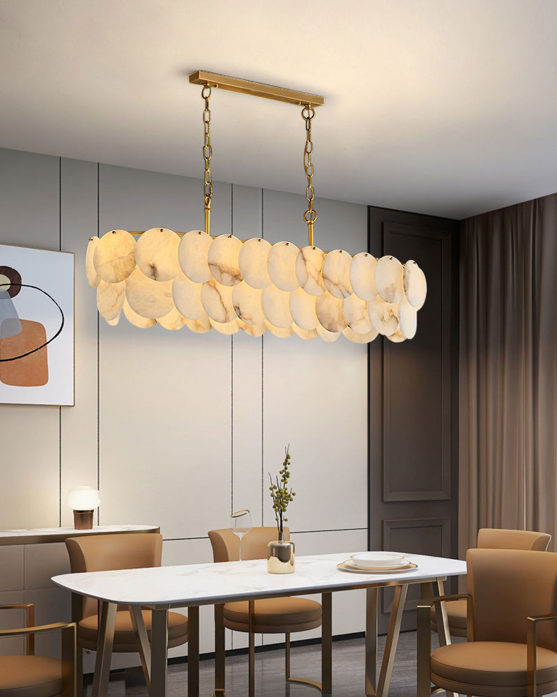 Multi layers Spanish White Alabaster Shell Marble Chandelier lamp in Brass