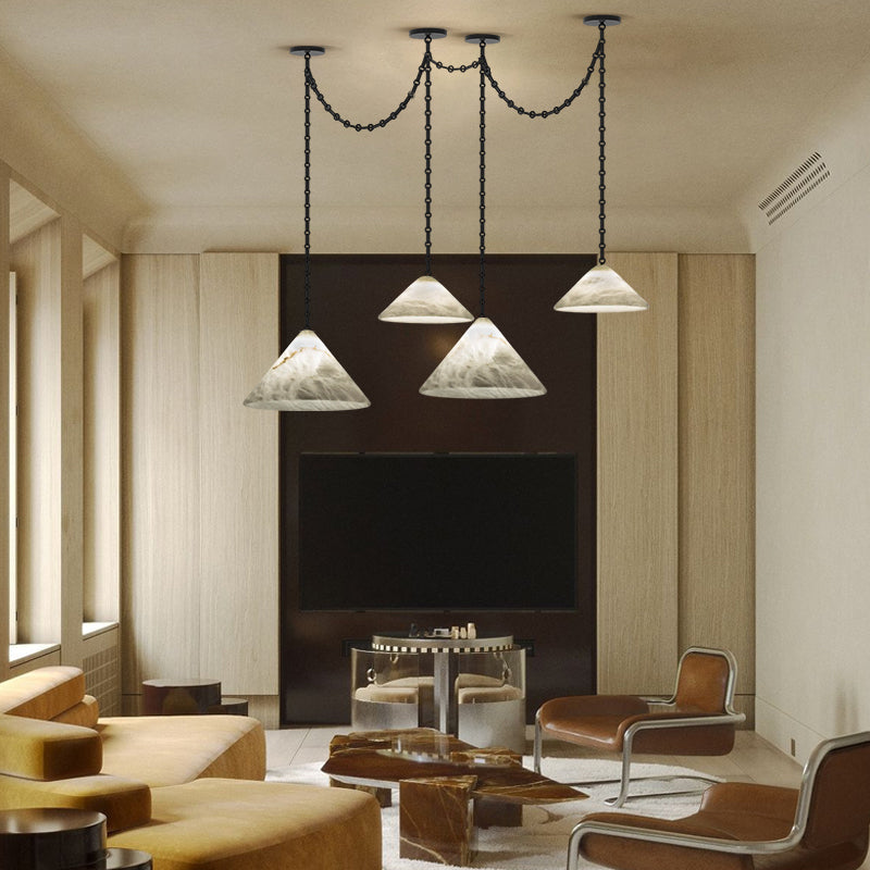 Multi-Head Matte White Alabaster Cone Hanging Kitchen Pendant Light