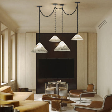 Multi-Head Matte White Alabaster Cone Hanging Kitchen Pendant Light