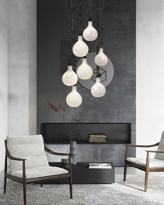 Cluster White Alabaster Globe Pendant Light with adjustable chain