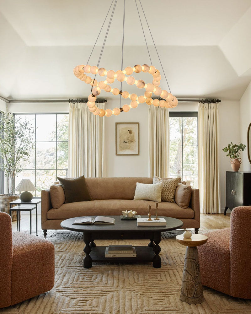 Modern Pearl Alabaster Necklace Circle Triple Chandelier with Dia 60+80+100cm