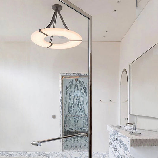 Round Alabaster Plate Chandelier, Exquisite Illumination
