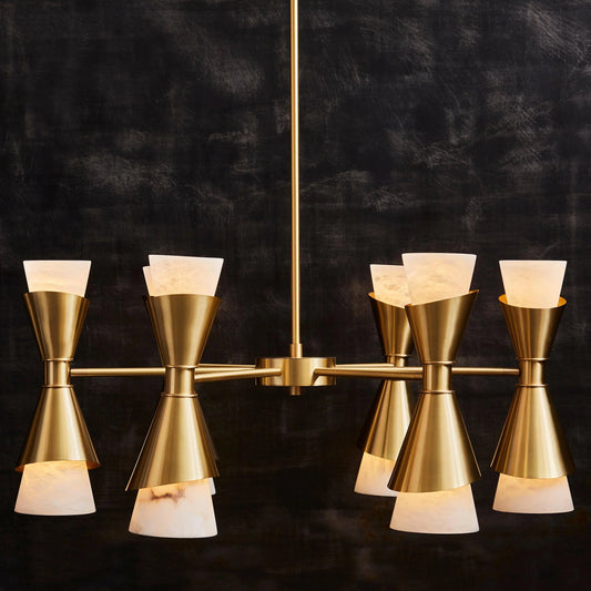 Brass with Alabaster Cones Chandelier