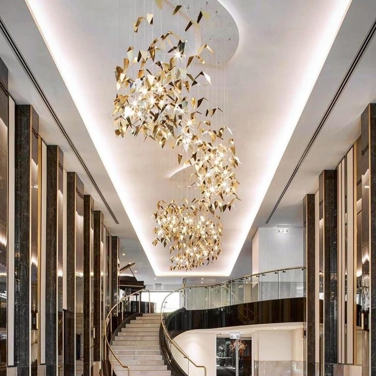 Lamer Lighting Gilded Wings Sculptural Chandelier - American transitional great room with cathedral ceiling