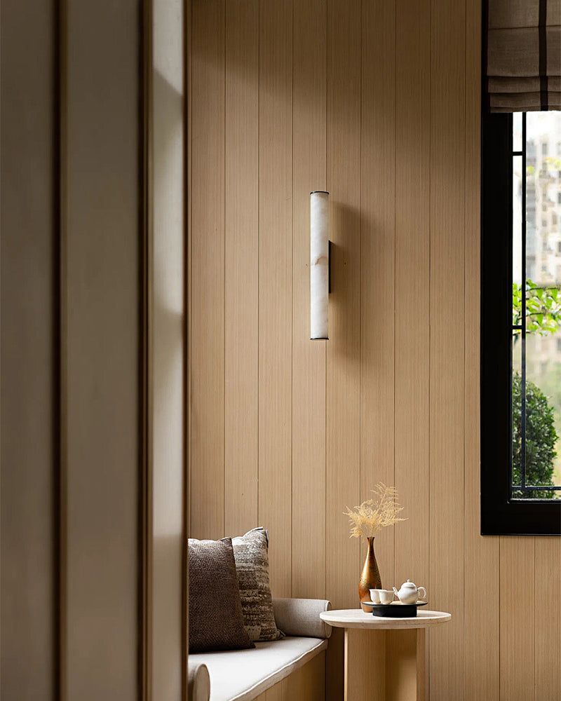 LED Copper Cylindrical Natural Marble Alabaster Wall Sconce Lamp