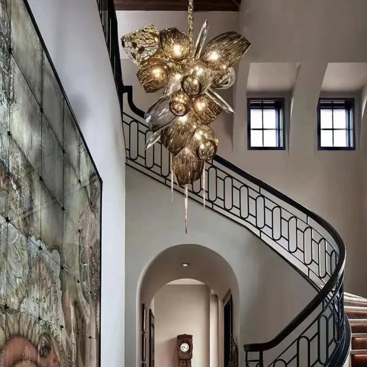 Modern Gold Glass Round Chandelier, 23.6 Inch
