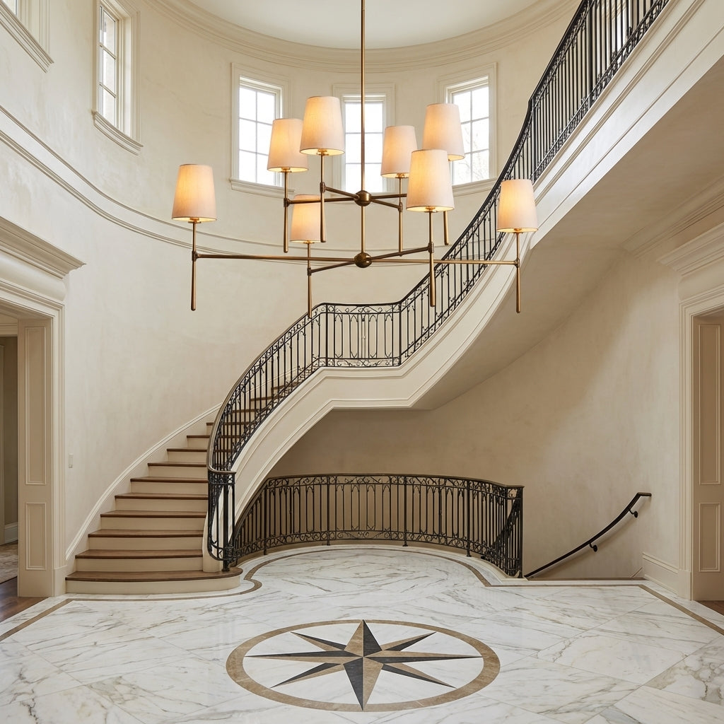 Lamer Lighting Veridian 2-Tier Round Chandelier 48" Diameter - grand American foyer with two-story ceiling