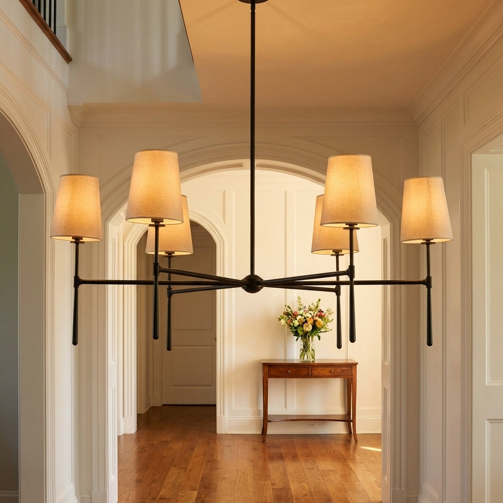 Lamer Lighting Aura Round Chandelier 4/6 Light - elegant American entryway with arched doorway