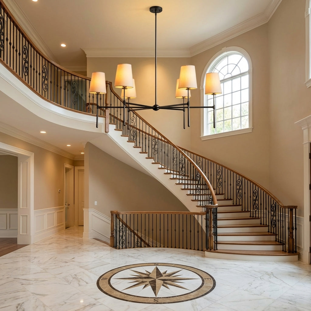 Lamer Lighting Aura Round Chandelier 4/6 Light - grand American foyer with two-story ceiling
