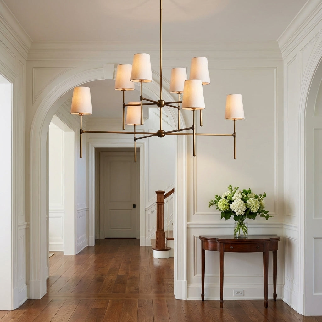 Lamer Lighting Veridian 2-Tier Round Chandelier 48" Diameter - elegant American entryway with arched doorway