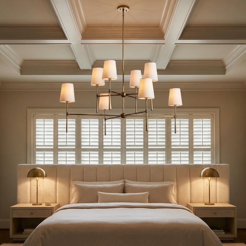 Lamer Lighting Veridian 2-Tier Round Chandelier 48" Diameter - American master bedroom with coffered ceiling