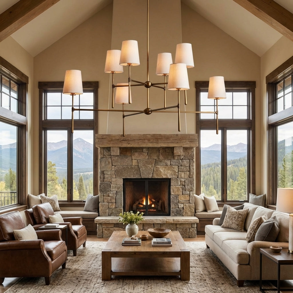 Lamer Lighting Veridian 2-Tier Round Chandelier 48" Diameter - American transitional great room with cathedral ceiling