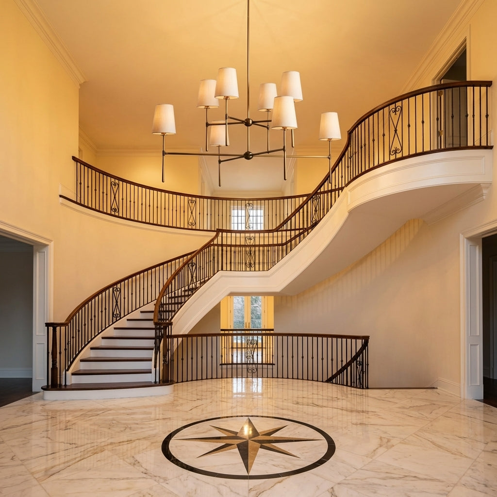 Lamer Lighting Veridian 2-Tier Round Chandelier 48" Diameter - grand American foyer with two-story ceiling