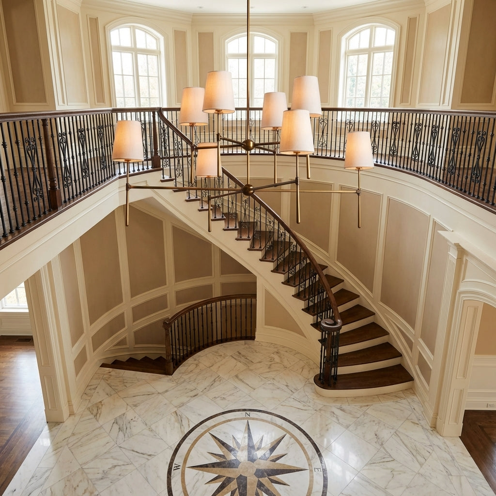 Lamer Lighting Veridian 2-Tier Round Chandelier 48" Diameter - grand American foyer with two-story ceiling