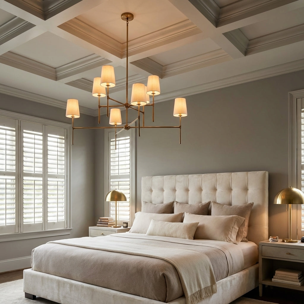Lamer Lighting Veridian 2-Tier Round Chandelier 48" Diameter - American master bedroom with coffered ceiling