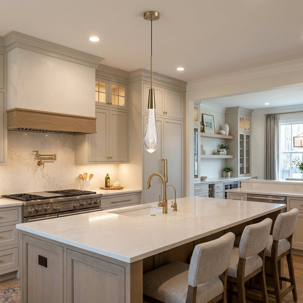 Lamer Lighting Aura 1-Light Linear Pendant 2"W x 2"D x 13.25"H - upscale American kitchen