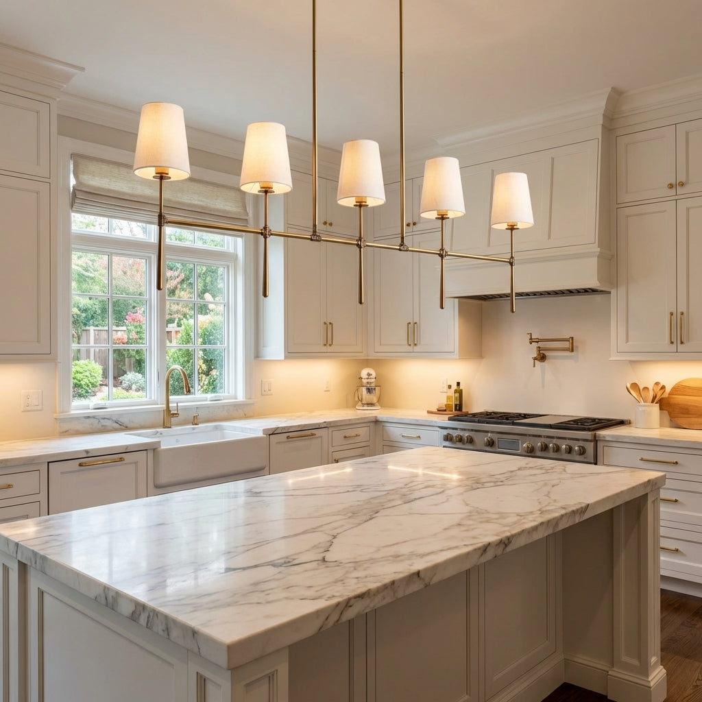 Lamer Lighting Aura Linear Chandelier 5/6 Light - upscale American kitchen