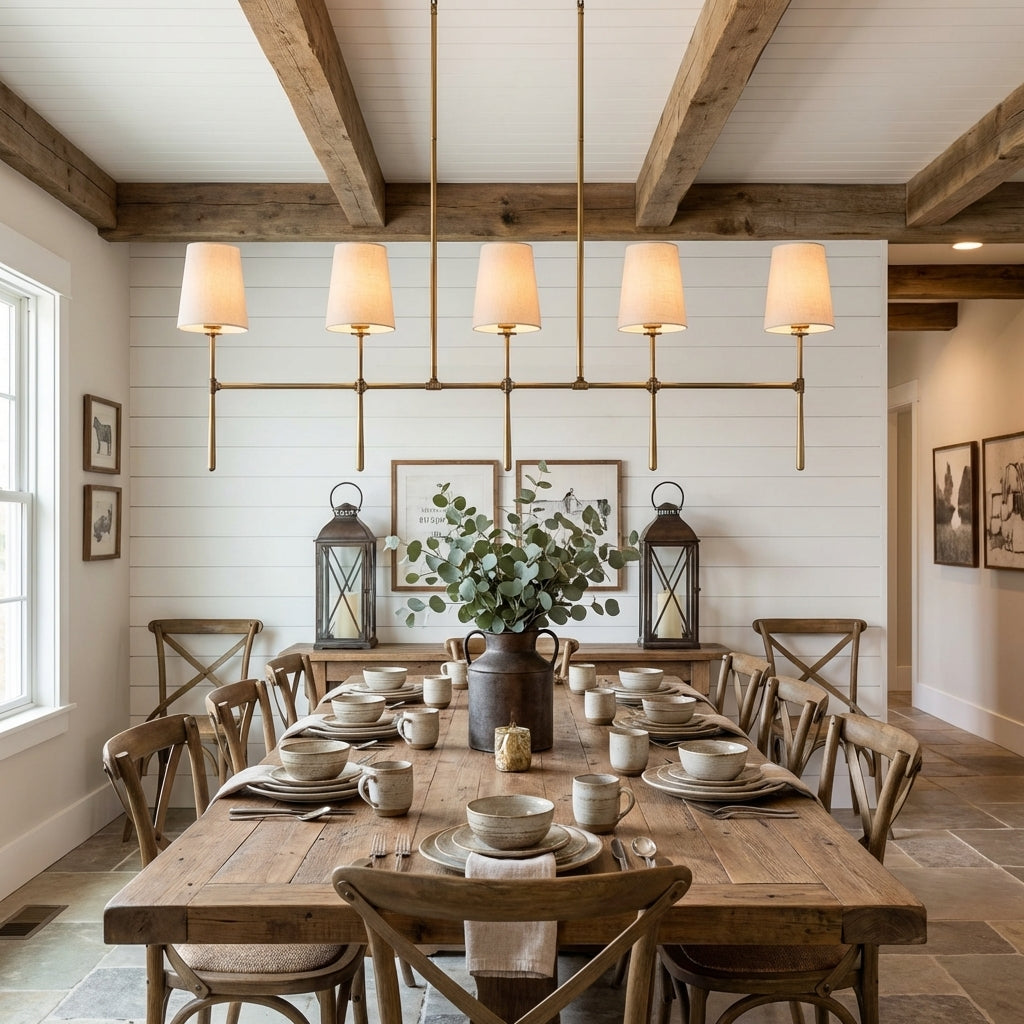 Lamer Lighting Aura Linear Chandelier 5/6 Light - modern American farmhouse dining room