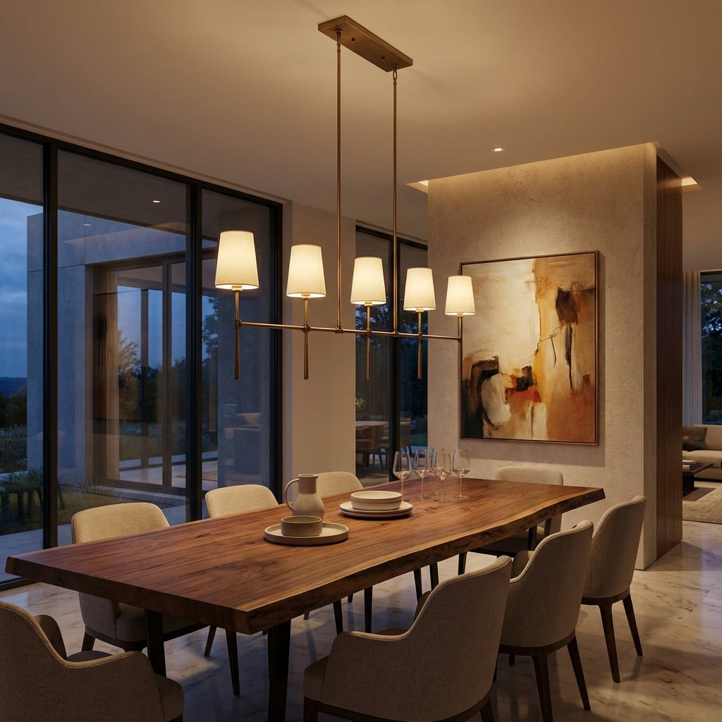 Lamer Lighting Aura Linear Chandelier 5/6 Light - American great room dining area