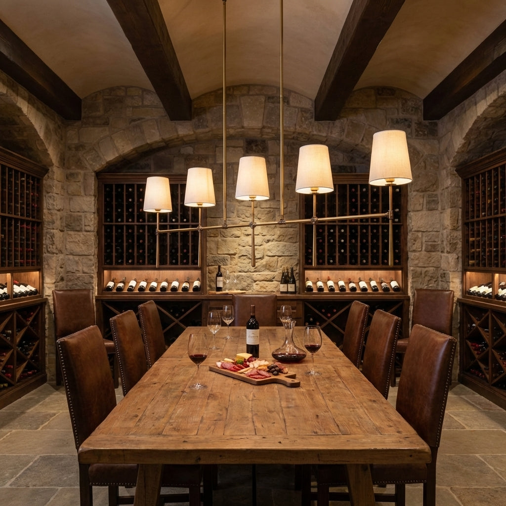 Lamer Lighting Aura Linear Chandelier 5/6 Light - elegant American wine cellar dining room