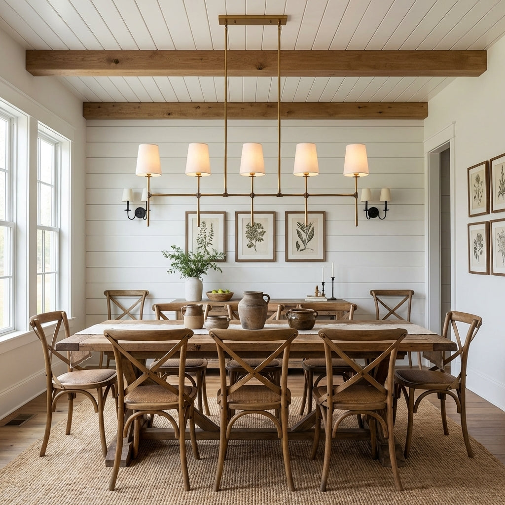 Lamer Lighting Aura Linear Chandelier 5/6 Light - modern American farmhouse dining room