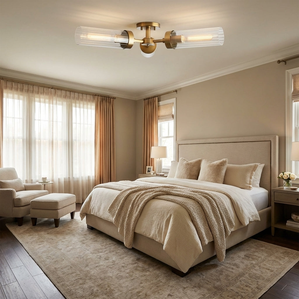 Lamer Lighting Aura 3-Light Flushmount 31.5" Width x 31.5" Depth x 5.5" Height x 31.5" Diameter - American master bedroom