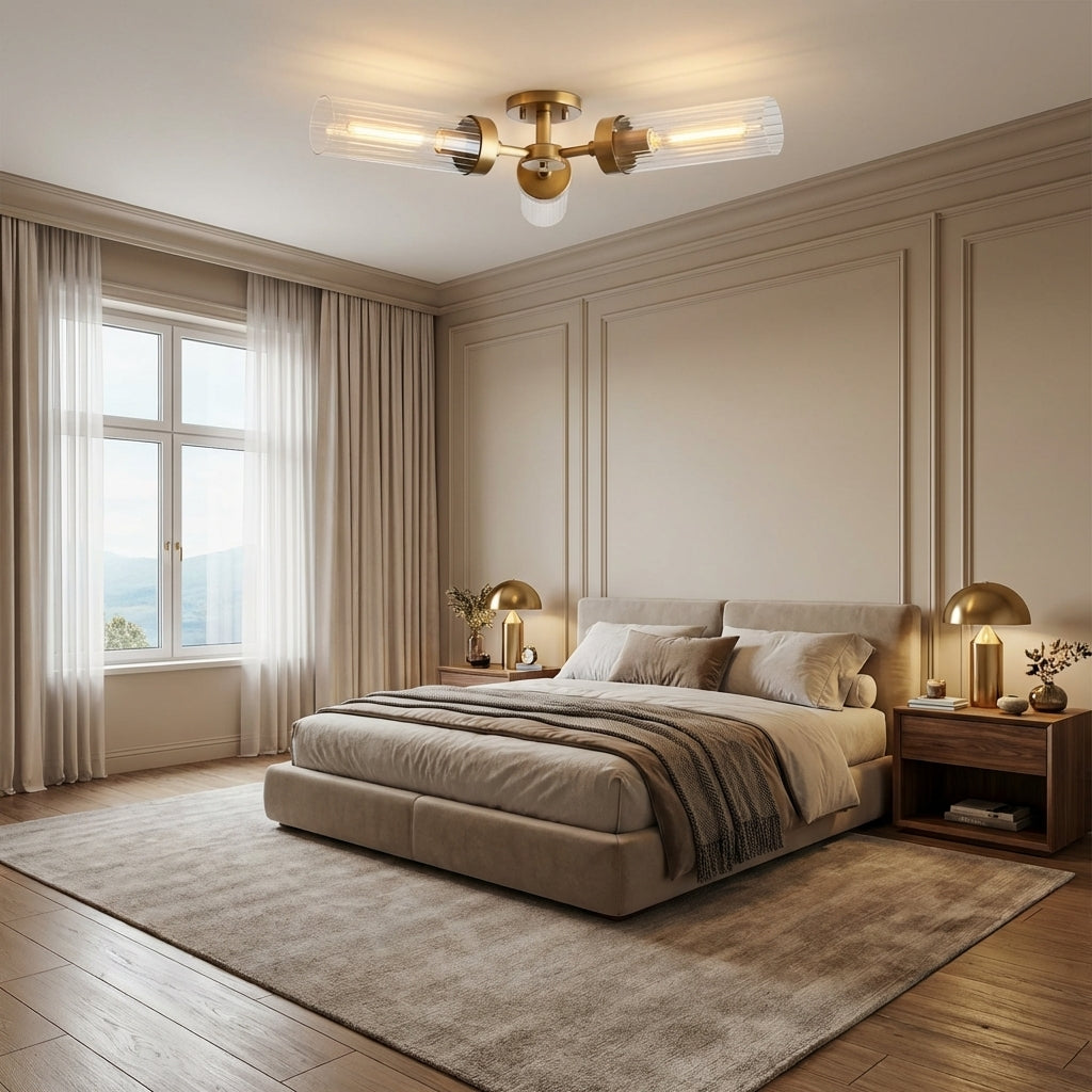 Lamer Lighting Aura 3-Light Flushmount 31.5" Width x 31.5" Depth x 5.5" Height x 31.5" Diameter - American master bedroom