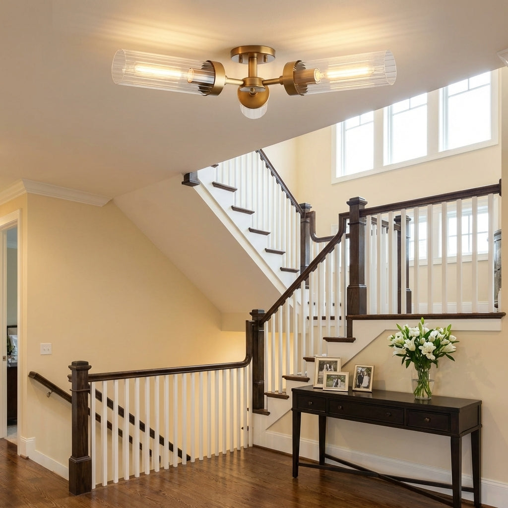 Lamer Lighting Aura 3-Light Flushmount 31.5" Width x 31.5" Depth x 5.5" Height x 31.5" Diameter - American transitional foyer