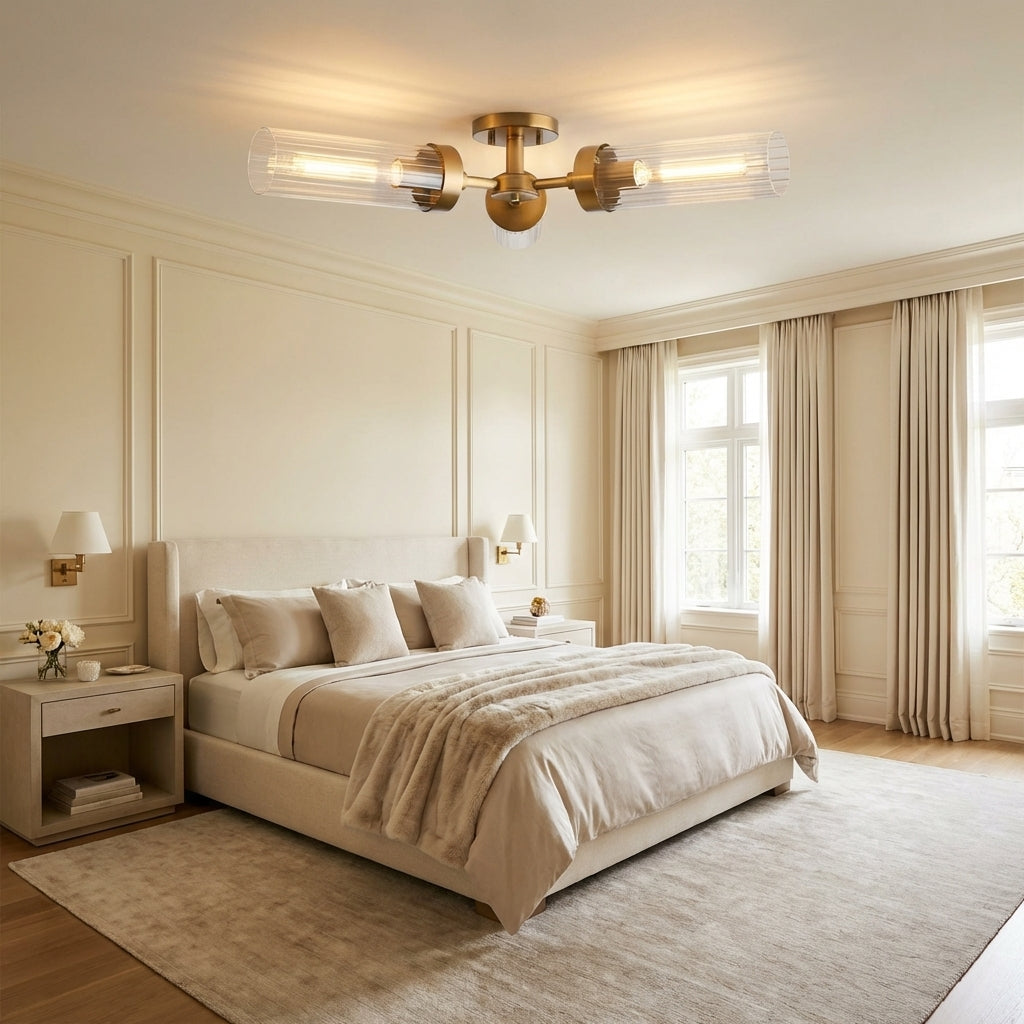 Lamer Lighting Aura 3-Light Flushmount 31.5" Width x 31.5" Depth x 5.5" Height x 31.5" Diameter - American master bedroom