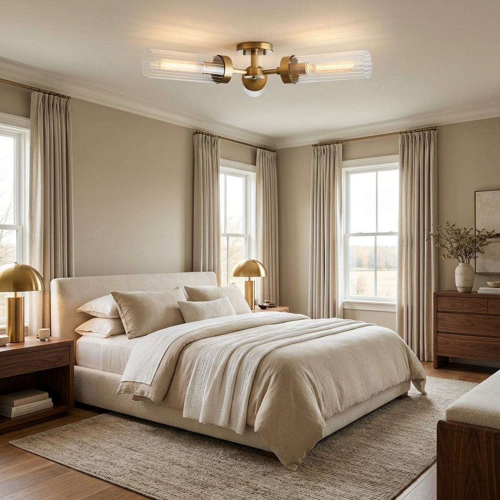 Lamer Lighting Aura 3-Light Flushmount 31.5" Width x 31.5" Depth x 5.5" Height x 31.5" Diameter - American master bedroom