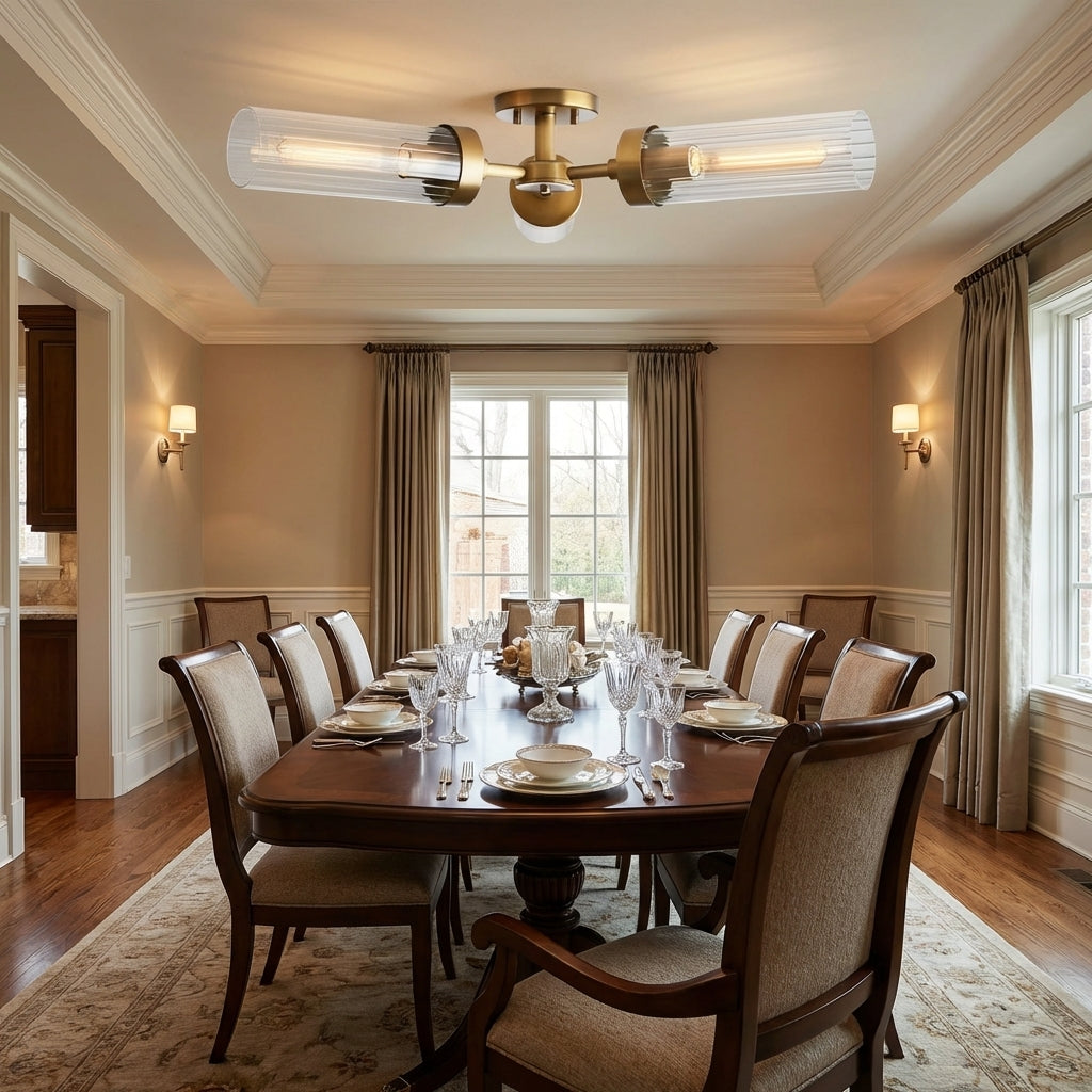 Lamer Lighting Aura 3-Light Flushmount 31.5" Width x 31.5" Depth x 5.5" Height x 31.5" Diameter - elegant American dining room