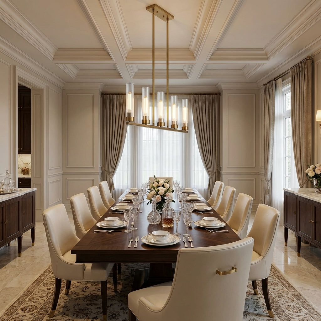 Lamer Lighting Aethel Linear Chandelier 5/7/8 Light - formal American dining room