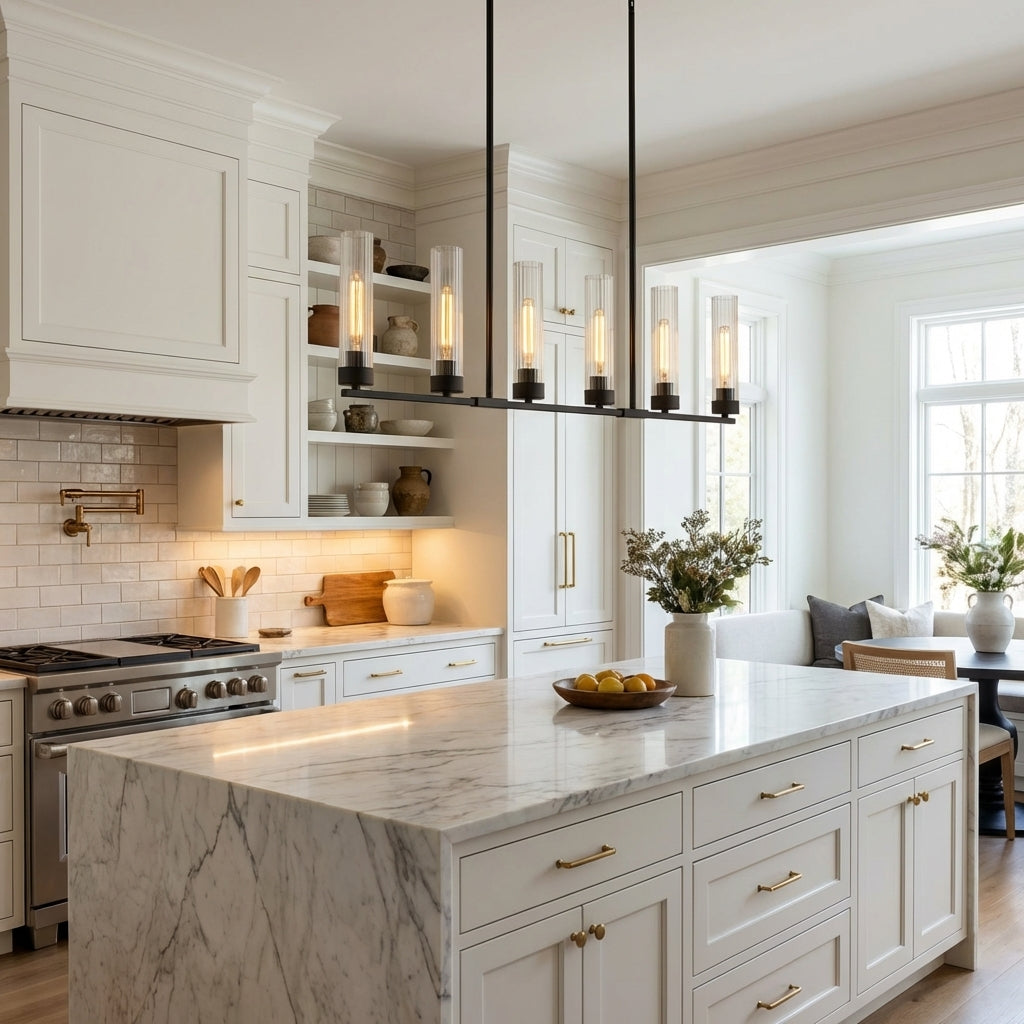 Lamer Lighting Aethel Linear Chandelier 5/7/8 Light - upscale American kitchen
