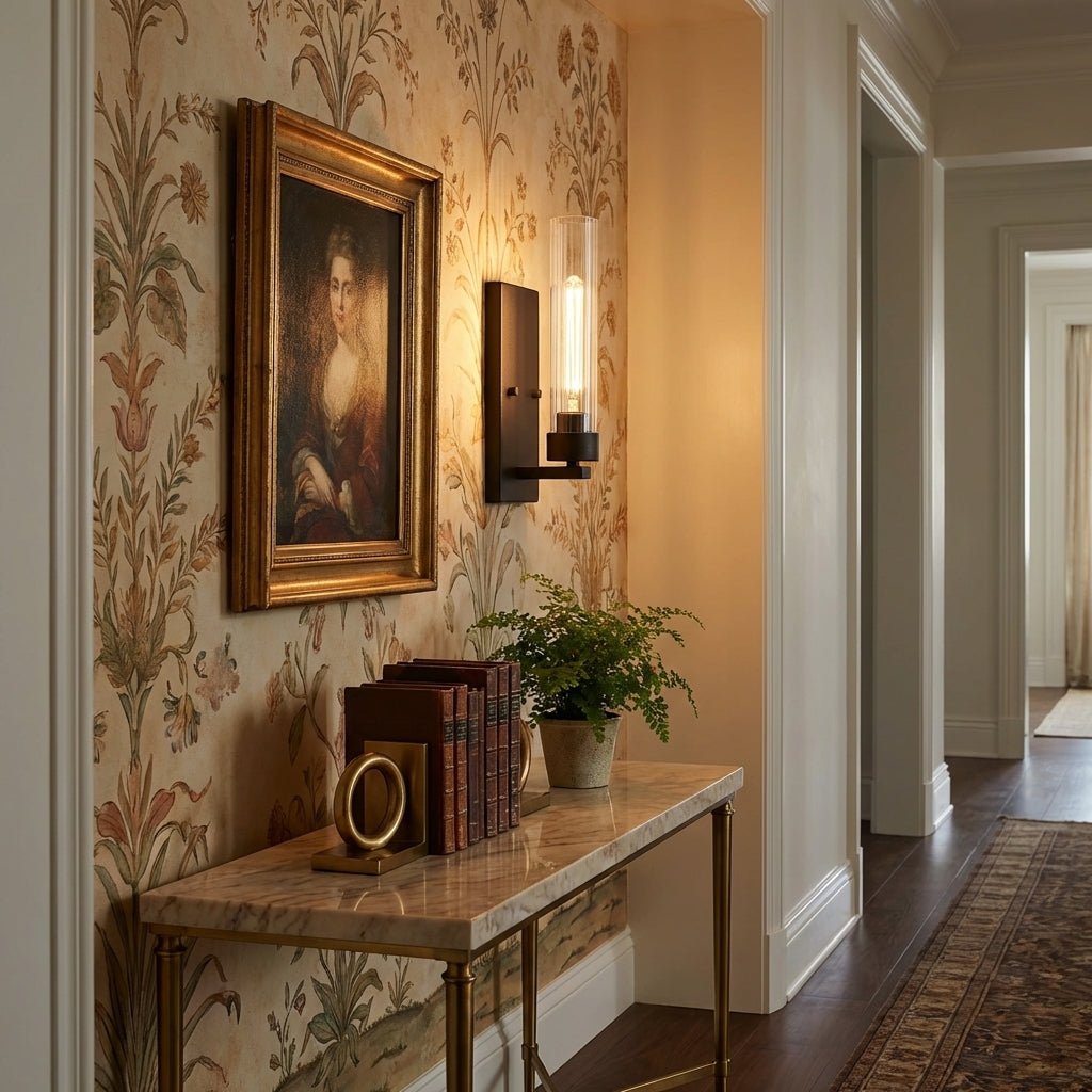Lamer Lighting Aura Fluted Glass 1-Light Wall Sconce - sophisticated American hallway alcove