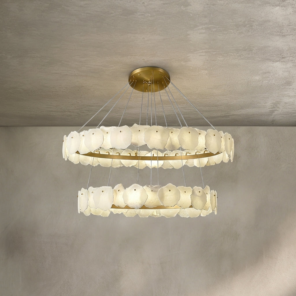 Lamer Lighting Aura Alabaster Multi-Tiered Round Chandelier D60+D80CM D80+D100CM D60+D80+D100CM 160cm+135cm - Background Shot