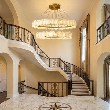 Lamer Lighting Aura Alabaster Multi-Tiered Round Chandelier D60+D80CM D80+D100CM D60+D80+D100CM 160cm+135cm - grand American foyer with two-story ceiling