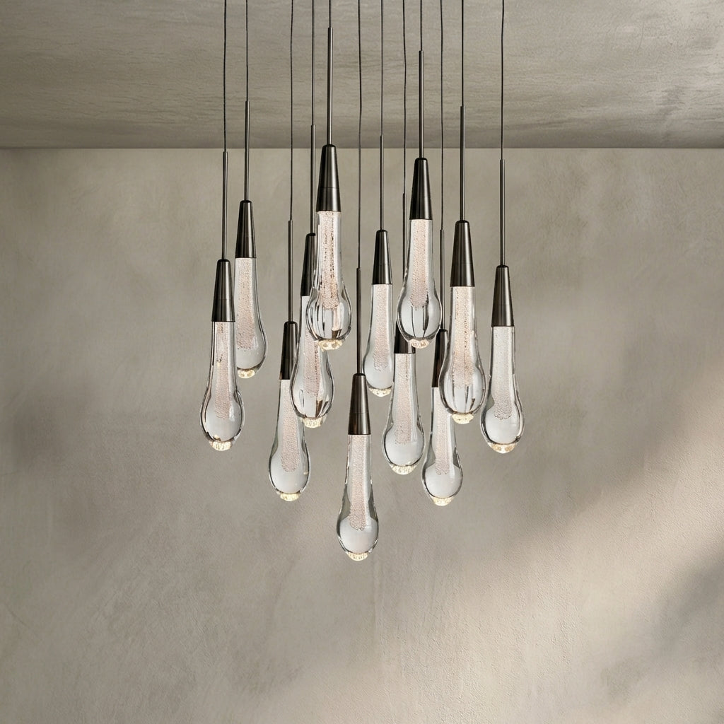 Lamer Lighting Aura Cascade Round Chandelier 17" 24" 36" 58" | Modern Raindrop Pendant Light - Background Shot