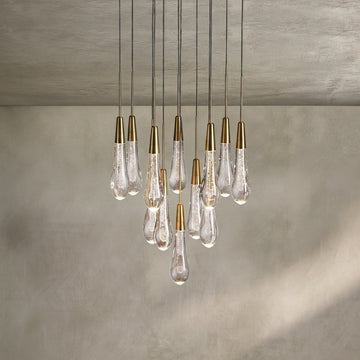 Lamer Lighting Aura Cascade Round Chandelier 17" 24" 36" 58" | Modern Raindrop Pendant Light - Background Shot