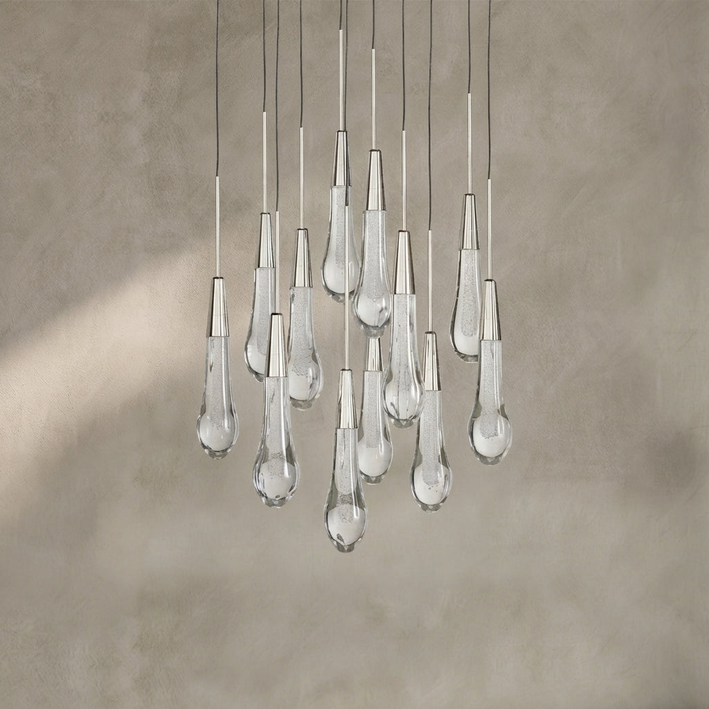 Lamer Lighting Aura Cascade Round Chandelier 17" 24" 36" 58" | Modern Raindrop Pendant Light - Background Shot