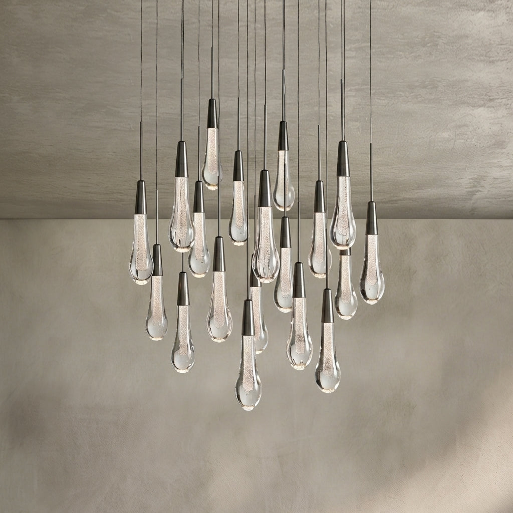 Lamer Lighting Aura Cascade Round Chandelier 17" 24" 36" 58" | Modern Raindrop Pendant Light - Background Shot
