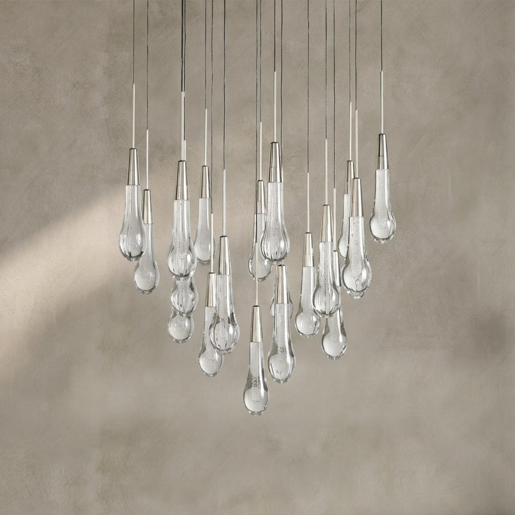 Lamer Lighting Aura Cascade Round Chandelier 17" 24" 36" 58" | Modern Raindrop Pendant Light - Background Shot