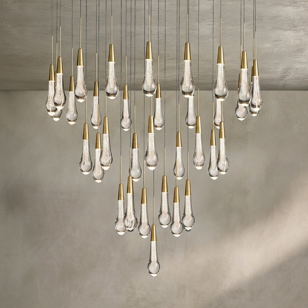 Lamer Lighting Aura Cascade Round Chandelier 17" 24" 36" 58" | Modern Raindrop Pendant Light - Background Shot